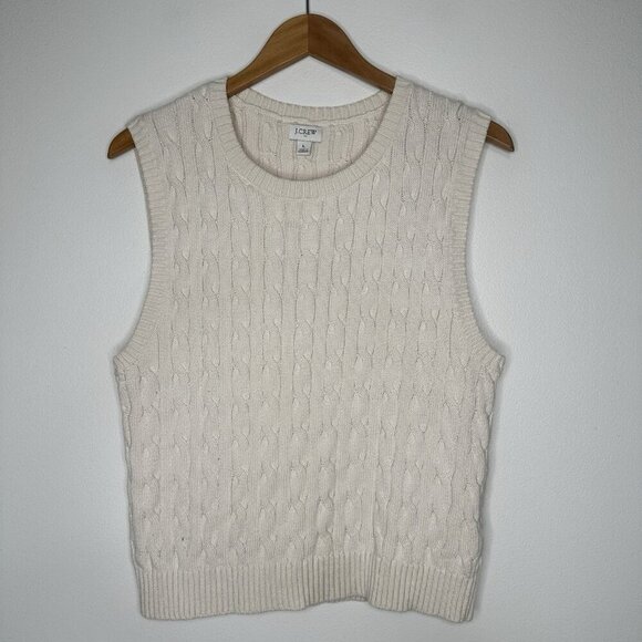 J Crew Cable Knit Sweater Vest Size L Natural Cream Preppy Cotton BS916 - Picture 1 of 9